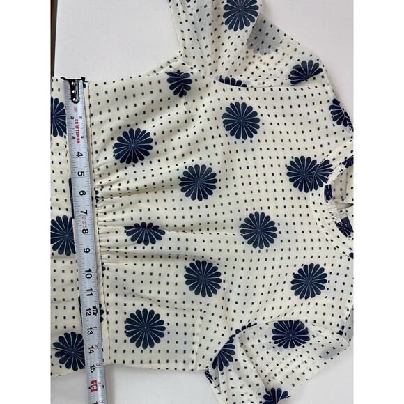 Modcloth Retro Disco Dress Mini Short Open Back Long Sleeve Size 8 Ivory Blue - Picture 11 of 13